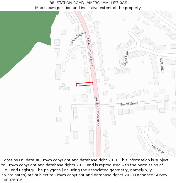 88, STATION ROAD, AMERSHAM, HP7 0AS: Location map and indicative extent of plot