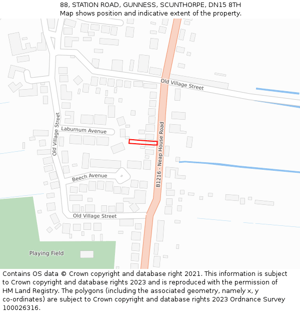 88, STATION ROAD, GUNNESS, SCUNTHORPE, DN15 8TH: Location map and indicative extent of plot