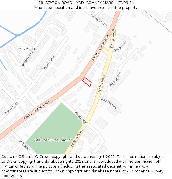 88, STATION ROAD, LYDD, ROMNEY MARSH, TN29 9LJ: Location map and indicative extent of plot