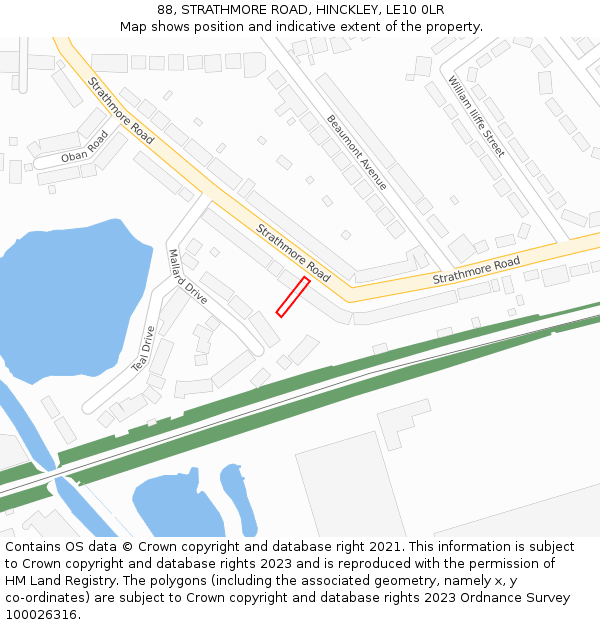 88, STRATHMORE ROAD, HINCKLEY, LE10 0LR: Location map and indicative extent of plot