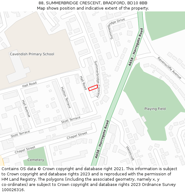 88, SUMMERBRIDGE CRESCENT, BRADFORD, BD10 8BB: Location map and indicative extent of plot