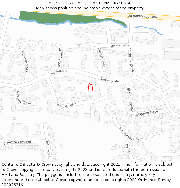 88, SUNNINGDALE, GRANTHAM, NG31 9SB: Location map and indicative extent of plot