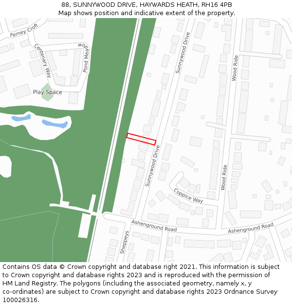 88, SUNNYWOOD DRIVE, HAYWARDS HEATH, RH16 4PB: Location map and indicative extent of plot