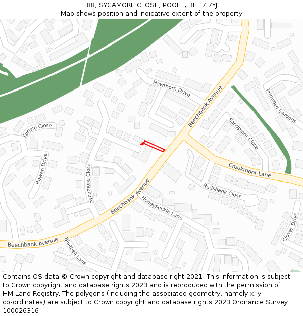 88, SYCAMORE CLOSE, POOLE, BH17 7YJ: Location map and indicative extent of plot
