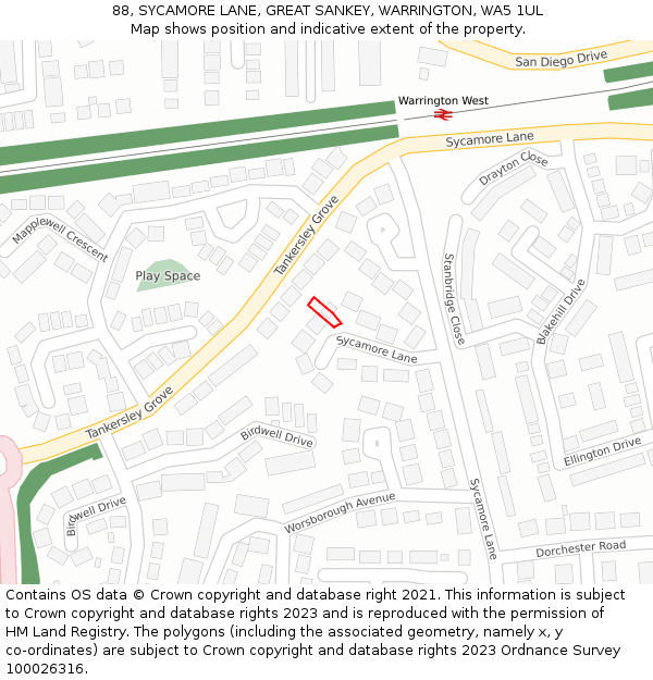 88, SYCAMORE LANE, GREAT SANKEY, WARRINGTON, WA5 1UL: Location map and indicative extent of plot