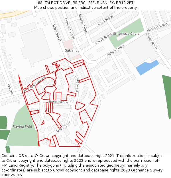 88, TALBOT DRIVE, BRIERCLIFFE, BURNLEY, BB10 2RT: Location map and indicative extent of plot