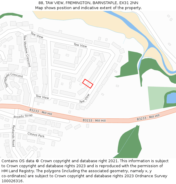 88, TAW VIEW, FREMINGTON, BARNSTAPLE, EX31 2NN: Location map and indicative extent of plot