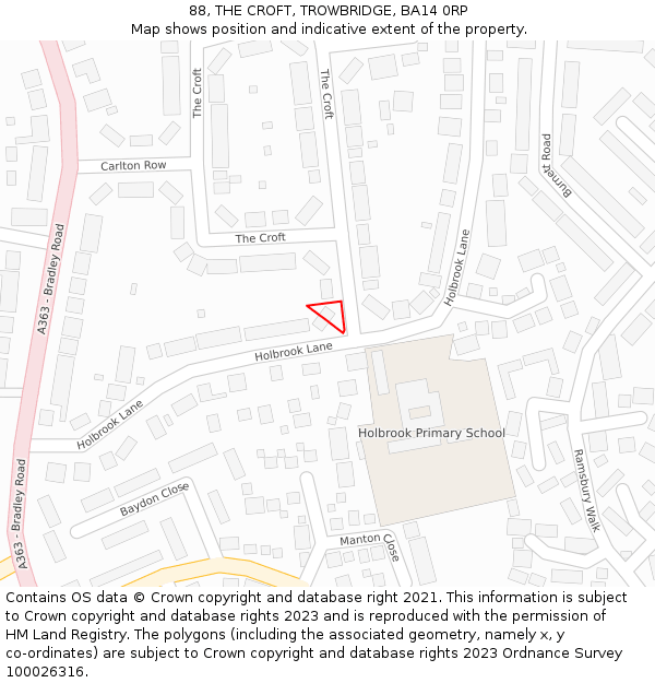 88, THE CROFT, TROWBRIDGE, BA14 0RP: Location map and indicative extent of plot