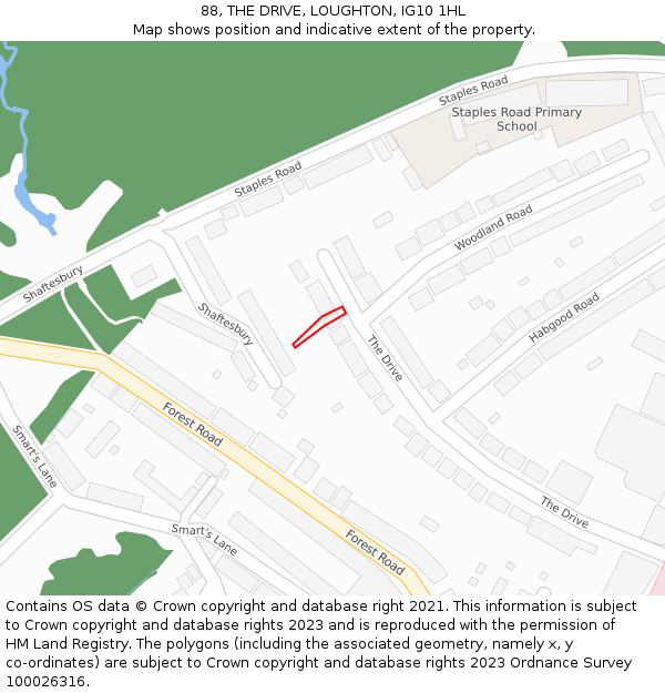 88, THE DRIVE, LOUGHTON, IG10 1HL: Location map and indicative extent of plot