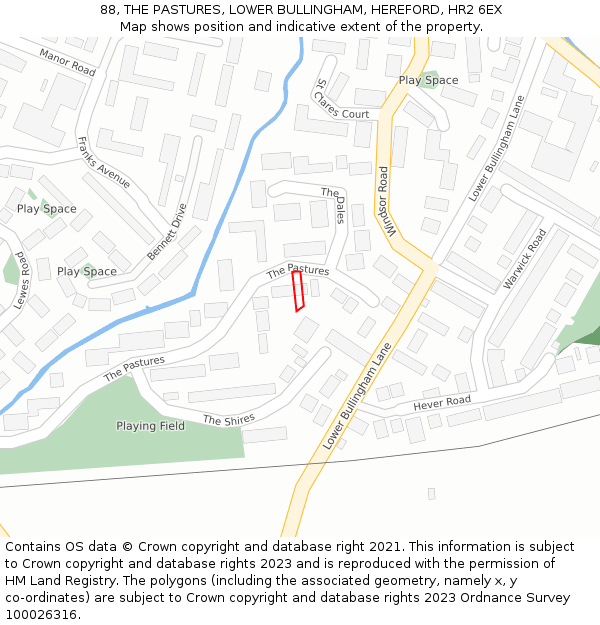 88, THE PASTURES, LOWER BULLINGHAM, HEREFORD, HR2 6EX: Location map and indicative extent of plot