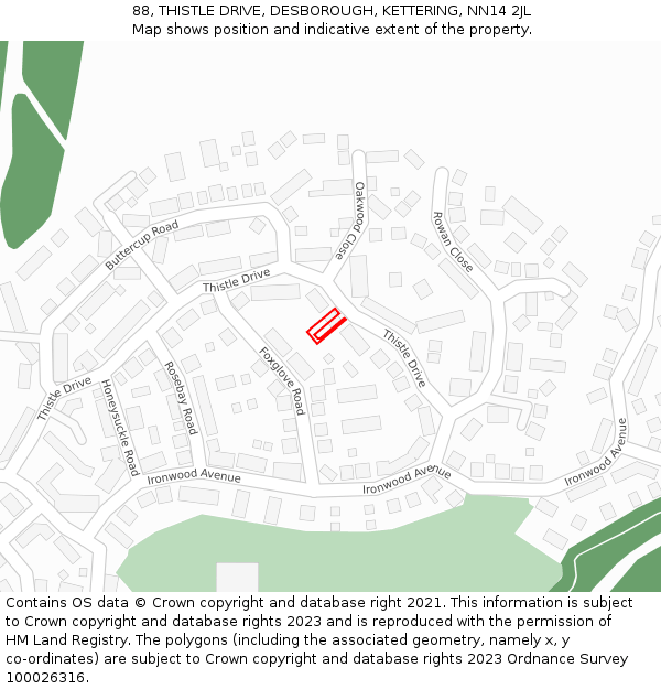 88, THISTLE DRIVE, DESBOROUGH, KETTERING, NN14 2JL: Location map and indicative extent of plot