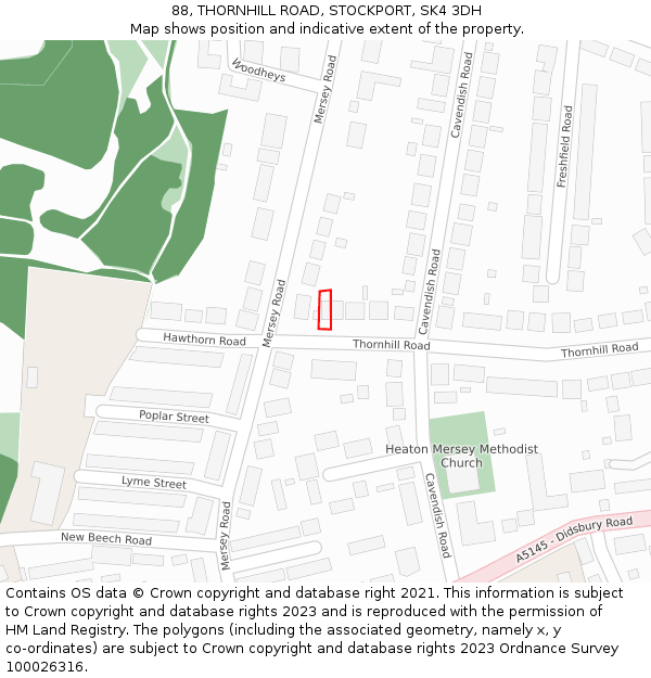 88, THORNHILL ROAD, STOCKPORT, SK4 3DH: Location map and indicative extent of plot
