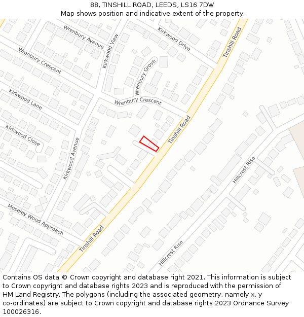 88, TINSHILL ROAD, LEEDS, LS16 7DW: Location map and indicative extent of plot