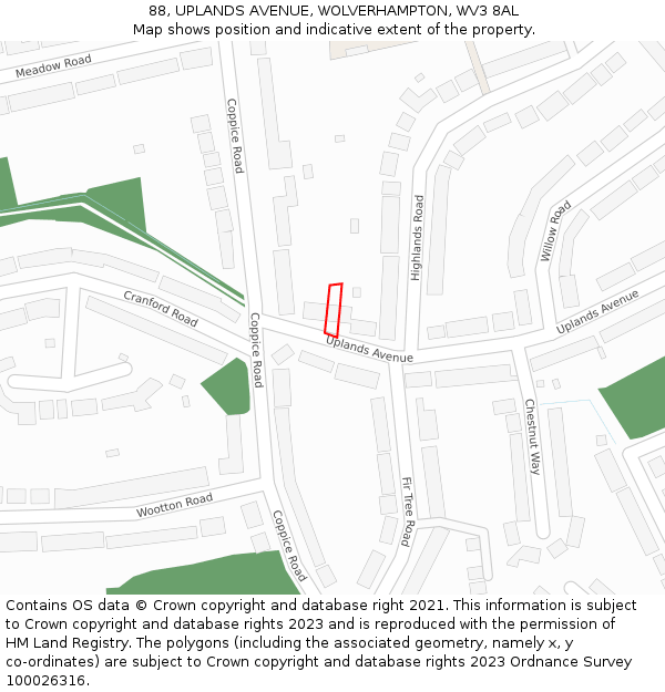 88, UPLANDS AVENUE, WOLVERHAMPTON, WV3 8AL: Location map and indicative extent of plot