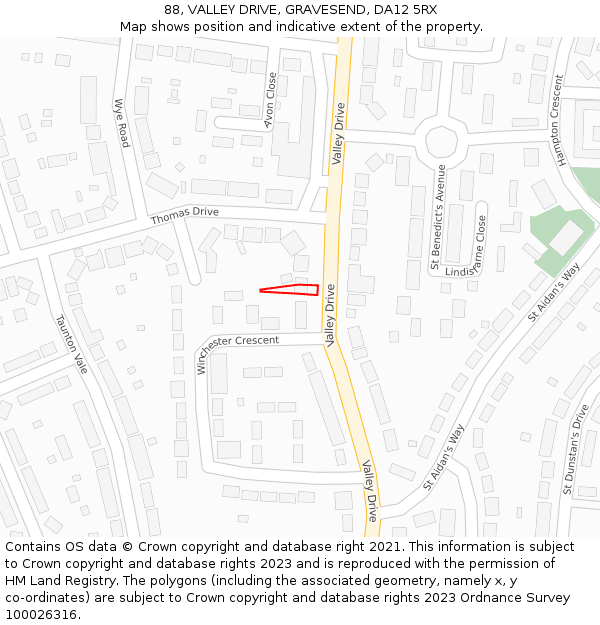 88, VALLEY DRIVE, GRAVESEND, DA12 5RX: Location map and indicative extent of plot