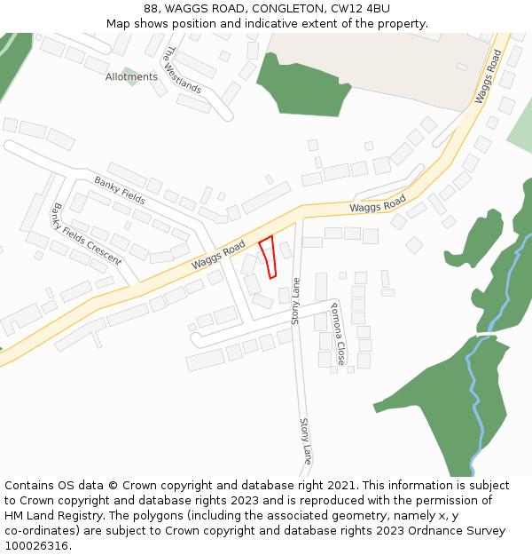 88, WAGGS ROAD, CONGLETON, CW12 4BU: Location map and indicative extent of plot