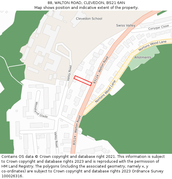 88, WALTON ROAD, CLEVEDON, BS21 6AN: Location map and indicative extent of plot