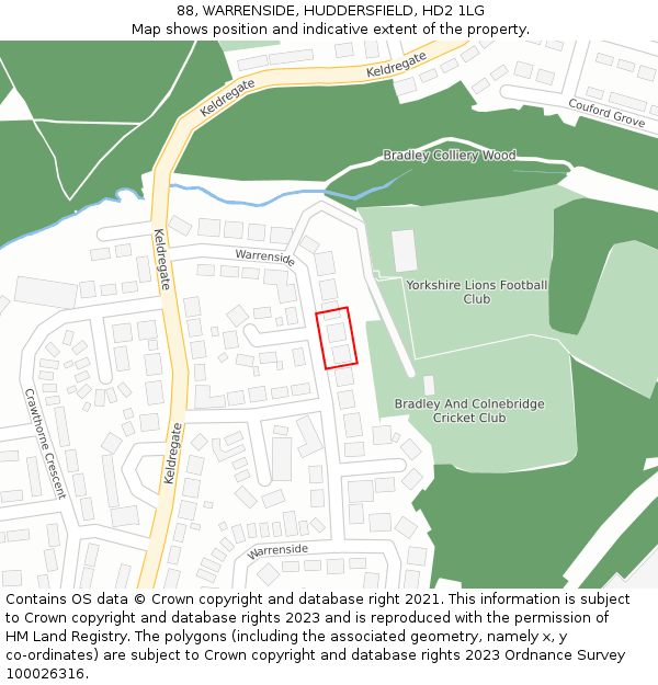 88, WARRENSIDE, HUDDERSFIELD, HD2 1LG: Location map and indicative extent of plot