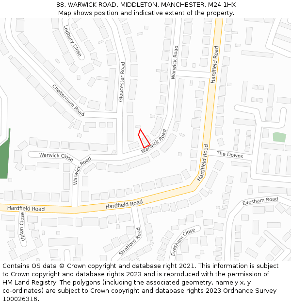 88, WARWICK ROAD, MIDDLETON, MANCHESTER, M24 1HX: Location map and indicative extent of plot