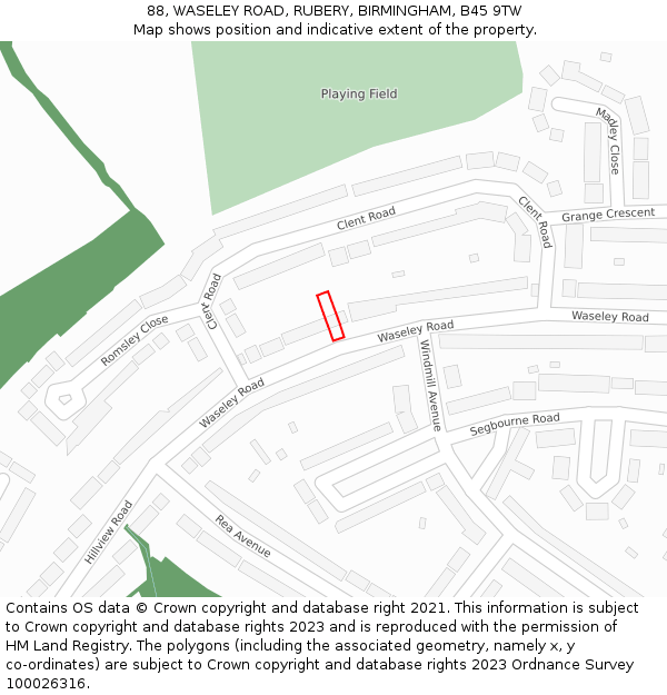 88, WASELEY ROAD, RUBERY, BIRMINGHAM, B45 9TW: Location map and indicative extent of plot