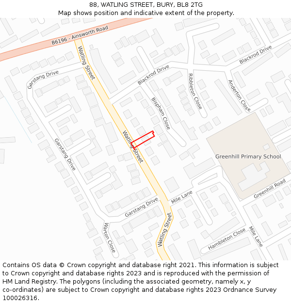 88, WATLING STREET, BURY, BL8 2TG: Location map and indicative extent of plot