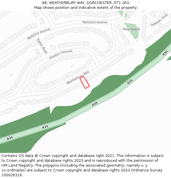 88, WEATHERBURY WAY, DORCHESTER, DT1 2EG: Location map and indicative extent of plot