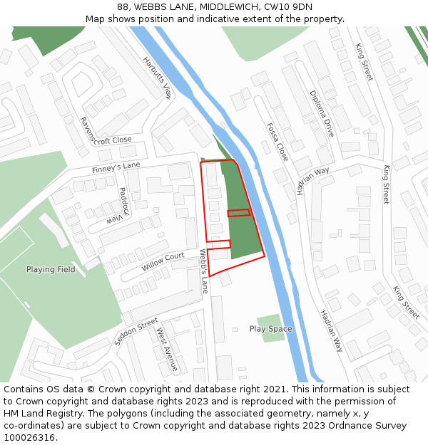88, WEBBS LANE, MIDDLEWICH, CW10 9DN: Location map and indicative extent of plot