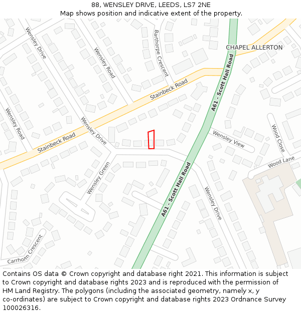 88, WENSLEY DRIVE, LEEDS, LS7 2NE: Location map and indicative extent of plot