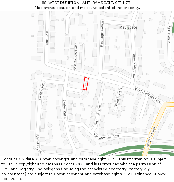 88, WEST DUMPTON LANE, RAMSGATE, CT11 7BL: Location map and indicative extent of plot