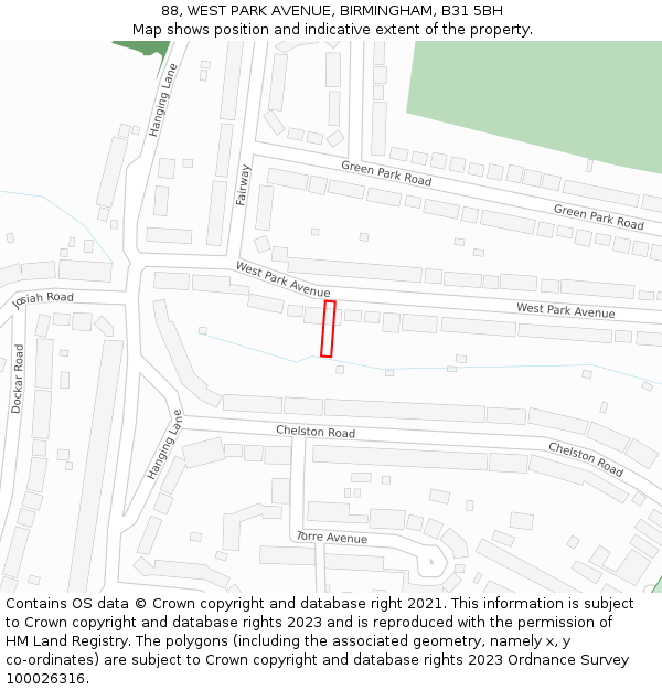 88, WEST PARK AVENUE, BIRMINGHAM, B31 5BH: Location map and indicative extent of plot