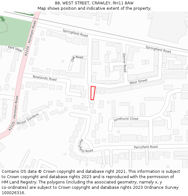 88, WEST STREET, CRAWLEY, RH11 8AW: Location map and indicative extent of plot