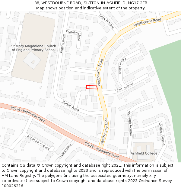 88, WESTBOURNE ROAD, SUTTON-IN-ASHFIELD, NG17 2ER: Location map and indicative extent of plot