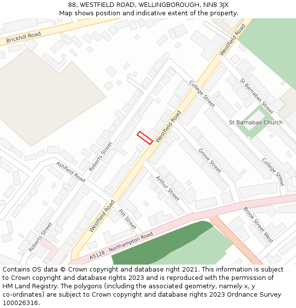 88, WESTFIELD ROAD, WELLINGBOROUGH, NN8 3JX: Location map and indicative extent of plot