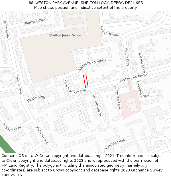 88, WESTON PARK AVENUE, SHELTON LOCK, DERBY, DE24 9ES: Location map and indicative extent of plot