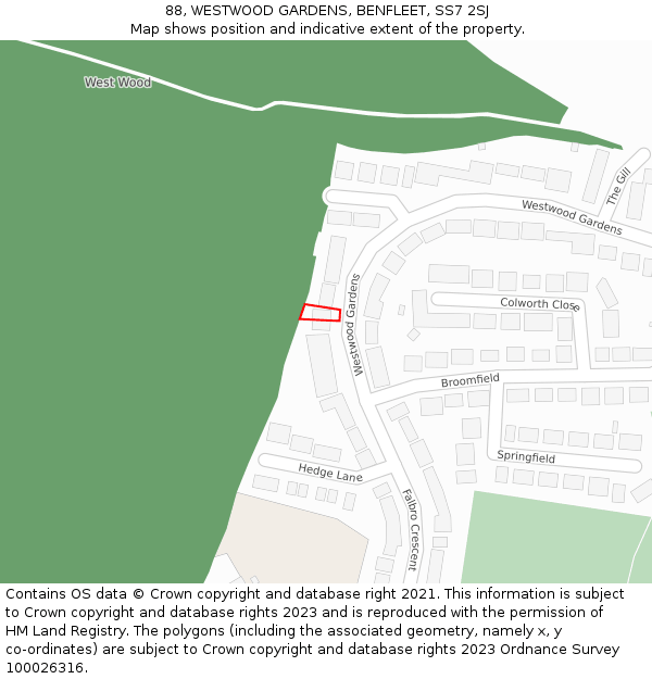 88, WESTWOOD GARDENS, BENFLEET, SS7 2SJ: Location map and indicative extent of plot