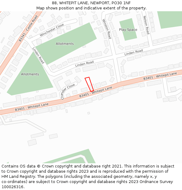 88, WHITEPIT LANE, NEWPORT, PO30 1NF: Location map and indicative extent of plot