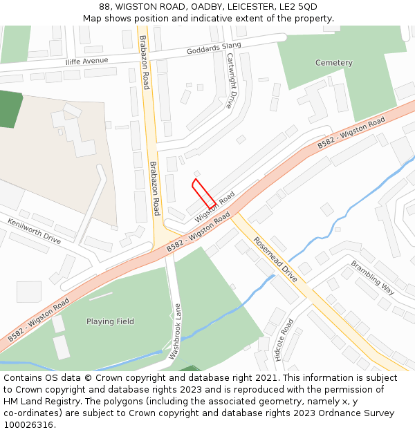 88, WIGSTON ROAD, OADBY, LEICESTER, LE2 5QD: Location map and indicative extent of plot