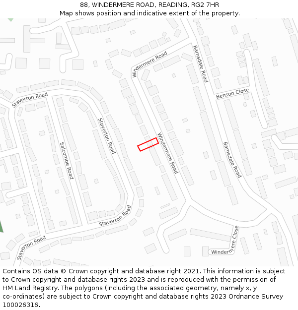 88, WINDERMERE ROAD, READING, RG2 7HR: Location map and indicative extent of plot