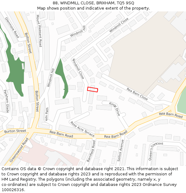 88, WINDMILL CLOSE, BRIXHAM, TQ5 9SQ: Location map and indicative extent of plot