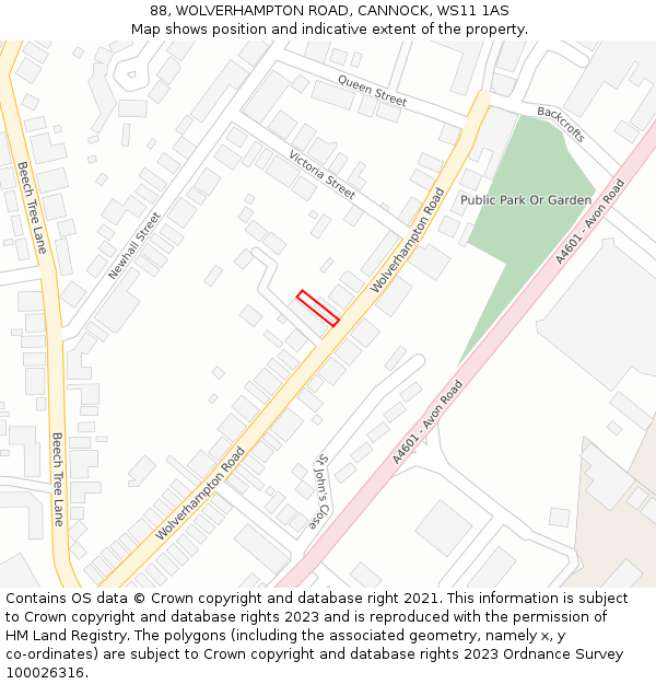 88, WOLVERHAMPTON ROAD, CANNOCK, WS11 1AS: Location map and indicative extent of plot