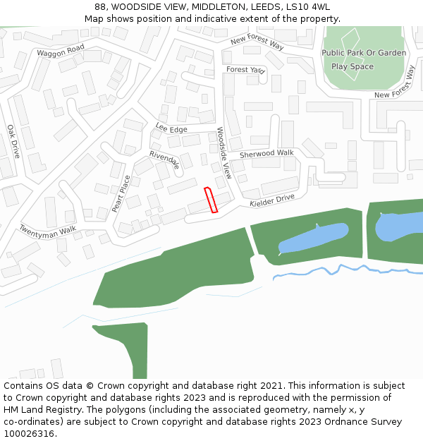 88, WOODSIDE VIEW, MIDDLETON, LEEDS, LS10 4WL: Location map and indicative extent of plot