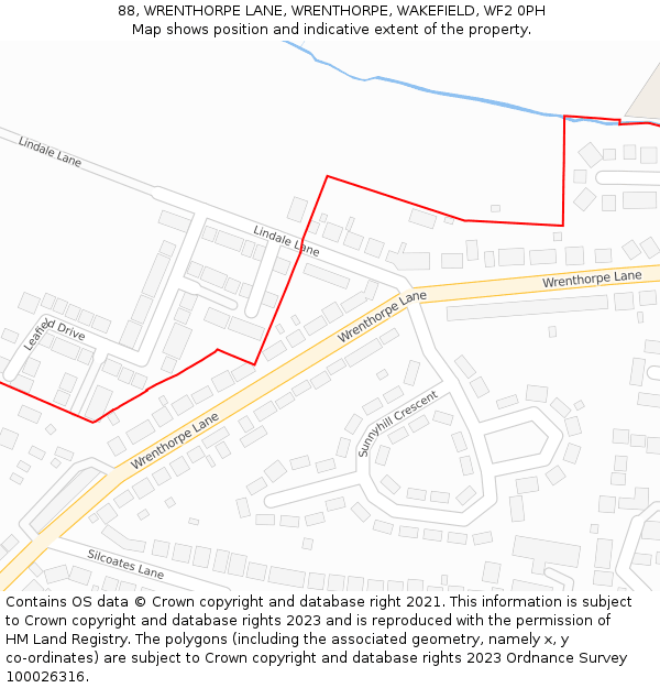 88, WRENTHORPE LANE, WRENTHORPE, WAKEFIELD, WF2 0PH: Location map and indicative extent of plot