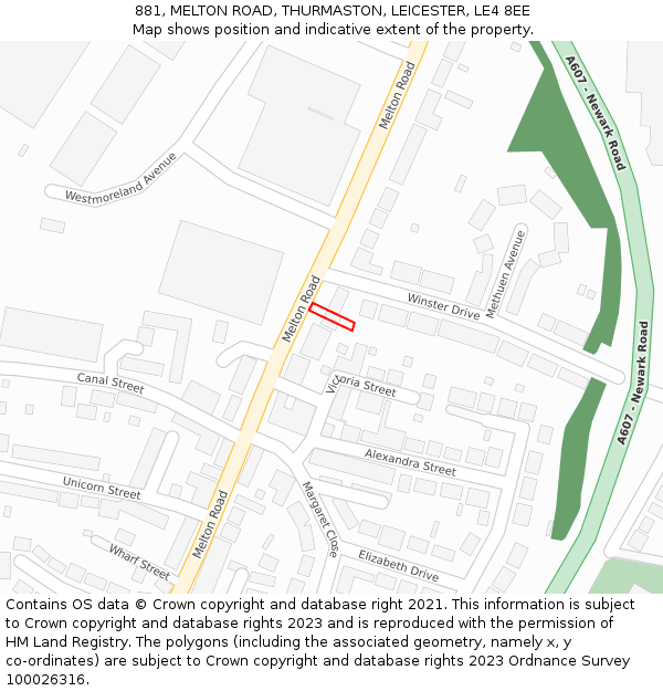 881, MELTON ROAD, THURMASTON, LEICESTER, LE4 8EE: Location map and indicative extent of plot