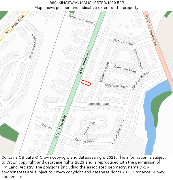 889, KINGSWAY, MANCHESTER, M20 5PB: Location map and indicative extent of plot