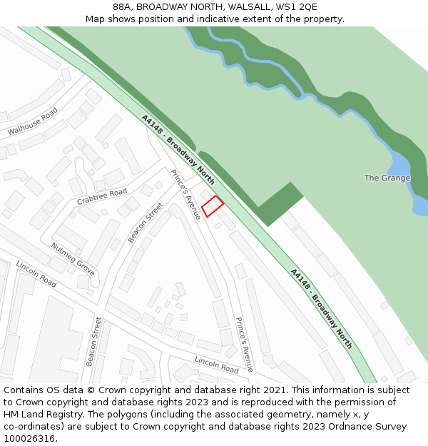 88A, BROADWAY NORTH, WALSALL, WS1 2QE: Location map and indicative extent of plot