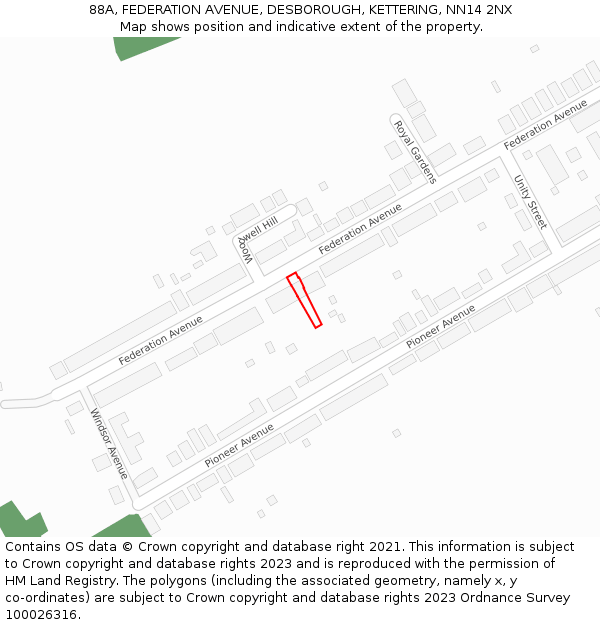 88A, FEDERATION AVENUE, DESBOROUGH, KETTERING, NN14 2NX: Location map and indicative extent of plot