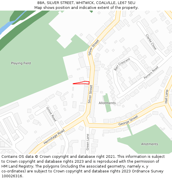 88A, SILVER STREET, WHITWICK, COALVILLE, LE67 5EU: Location map and indicative extent of plot