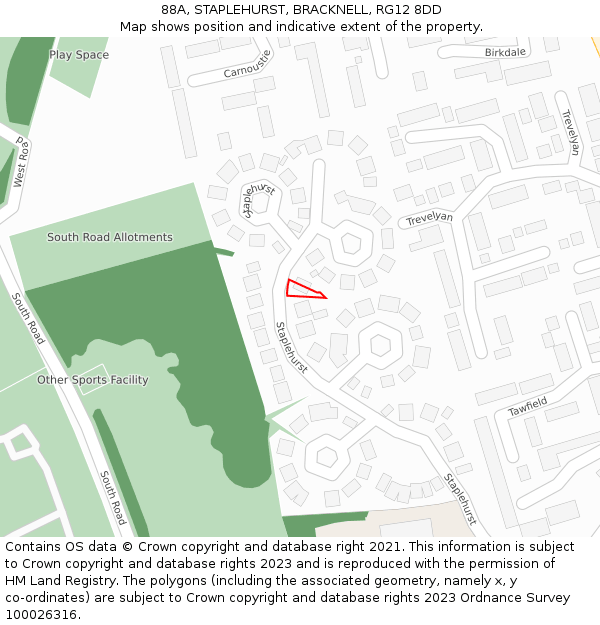 88A, STAPLEHURST, BRACKNELL, RG12 8DD: Location map and indicative extent of plot