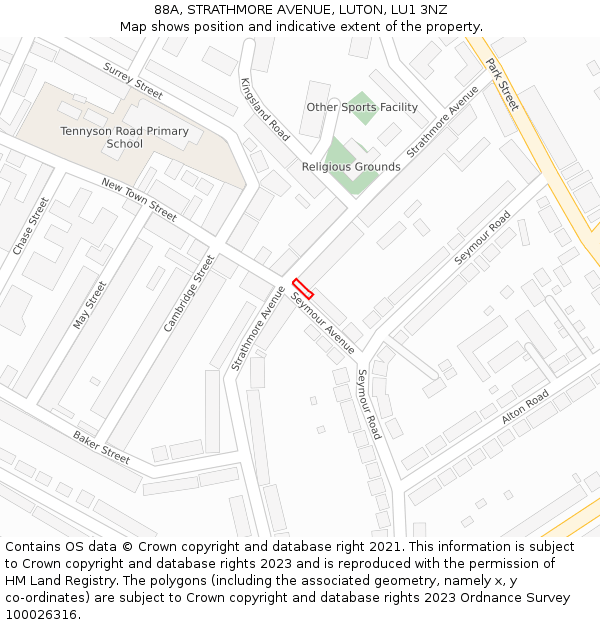 88A, STRATHMORE AVENUE, LUTON, LU1 3NZ: Location map and indicative extent of plot