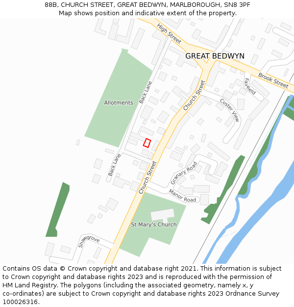 88B, CHURCH STREET, GREAT BEDWYN, MARLBOROUGH, SN8 3PF: Location map and indicative extent of plot